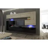 Furnitech Wohnwand Wohnzimmer - Hängend Wohnwand Modern - Regale und TV Schrank - Wohnzimmer Möbel ohne LED (Albania AN3-17BS-HGM31 1B)