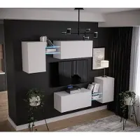 Furnitech Wohnwand Wohnzimmer - Wohnzimmer Möbel mit LED Blau - Hängend Wohnwand Modern - Regale und TV Schrank (AN97-21W-M4 1A)