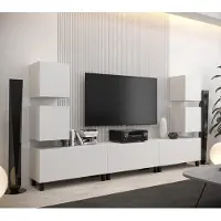 Furnitech Wohnwand Wohnzimmer - Wohnzimmer Möbel mit LED RGB - 16 Farben - Hängend Wohnwand Modern - Regale und TV Schrank (AN107-21W-M4)