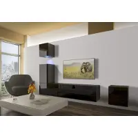 Furnitech Wohnwand Wohnzimmer - Hängend Wohnwand Modern - Regale und TV Schrank - Wohnzimmer Möbel ohne LED (AN15-18B-HG1 1A)