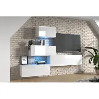Furnitech Wohnwand Wohnzimmer - Wohnzimmer Möbel mit LED Blau - Hängend Wohnwand Modern - Regale und TV Schrank (EX14-21W-HG2)