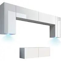 Furnitech Wohnwand Wohnzimmer | Wohnzimmer Möbel mit LED RGB - 16 Farben | Hängend Wohnwand Modern | Wohnzimmer Schrankwand mit Regale und TV Schrank (Future C2/HG/W2 1B)