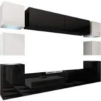 Furnitech Wohnwand Wohnzimmer - Wohnzimmer Möbel mit LED RGB - 16 Farben - Hängend Wohnwand Modern - Regale und TV Schrank (Future 14/HG/BW/4 1A - 256 cm)