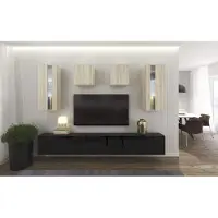 Furnitech Wohnwand Wohnzimmer - Hängend Wohnwand Modern - Regale und TV Schrank - Wohnzimmer Möbel ohne LED (AN291-17BS-HGM40 1A Klein)