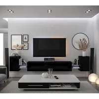Furnitech Wohnwand Wohnzimmer - Wohnzimmer Möbel mit LED Blau - Hängend Wohnwand Modern - Regale und TV Schrank (AN103-21B-HG1-1B)