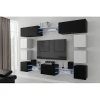 Furnitech Wohnwand Wohnzimmer - Wohnzimmer Möbel mit LED RGB - 16 Farben - Hängend Wohnwand Modern - Regale und TV Schrank (Future C80N-21BW-M30)