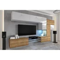 Furnitech Wohnwand Wohnzimmer - Wohnzimmer Möbel mit LED Blau - Hängend Wohnwand Modern - Regale und TV Schrank (AN92NEW-21WDZ-HGM22)