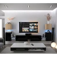 Furnitech Wohnwand Wohnzimmer - Wohnzimmer Möbel mit LED RGB - 16 Farben - Hängend Wohnwand Modern - Regale und TV Schrank (AN105-21SB-HGM4 1C)
