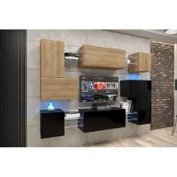 Furnitech Wohnwand Wohnzimmer - Wohnzimmer Möbel mit LED RGB - 16 Farben - Hängend Wohnwand Modern - Regale und TV Schrank (Albania AN3N-21DZB-HGM36-1A)