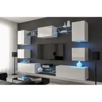 Furnitech Wohnwand Wohnzimmer - Hängend Wohnwand Modern - Wohnzimmer Schrankwand (Nowara AN1-17W-HG21-1A-NEW)