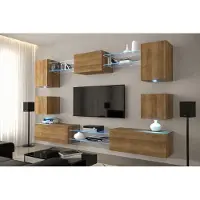Furnitech Wohnwand Wohnzimmer - Wohnzimmer Möbel mit LED RGB - Hängend Wohnwand Modern - Wohnzimmer Schrankwand(Nowara AN1-17DZ-M4-1A-NEW)
