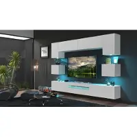 Furnitech Wohnwand Wohnzimmer - Wohnzimmer Möbel mit LED Weiß - Hängend Wohnwand Modern - Regale und TV Schrank (Besta GAN1-17W-M8-1B Matt)