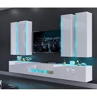Furnitech Wohnwand Wohnzimmer | Wohnzimmer Möbel mit LED Blau | Hängend Wohnwand Modern | Wohnzimmer Schrankwand mit Regale und TV Schrank (Carmen AN52-18HG-W2 GS5 | ohne Füße)