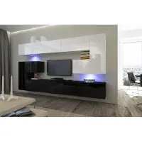 Furnitech Wohnwand Wohnzimmer - Wohnzimmer Möbel mit LED RGB - 16 Farben - Hängend Wohnwand Modern - Regale und TV Schrank (Albania AN3-17BW-HG23 1B)