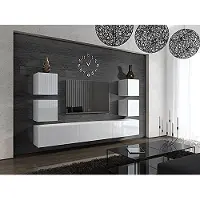 Furnitech Wohnwand Wohnzimmer | Wohnzimmer Möbel mit LED Weiß | Hängend Wohnwand Modern | Wohnzimmer Schrankwand mit Regale und TV Schrank (Future C35/HG/W2 1B)