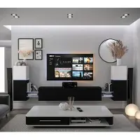 Furnitech Wohnwand Wohnzimmer - Wohnzimmer Möbel mit LED Blau - Hängend Wohnwand Modern - Regale und TV Schrank (AN104-21WB-M6 1B)