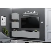 Furnitech Wohnwand M30 Pura 182 cm Mausgrau TV Schrank mit Push-to-Open M30-25POP-M10