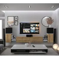 Furnitech Wohnwand Wohnzimmer - Hängend Wohnwand Modern - Wohnzimmer Schrankwand (AN104-21BDZ-M12 1A)