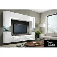 Furnitech Wohnwand Wohnzimmer - Wohnzimmer Möbel mit LED Weiß - Hängend Wohnwand Modern - Wohnzimmer Schrankwand(Future C1/HG/W/2 1A)