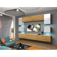 Furnitech Wohnwand Wohnzimmer - Hängend Wohnwand Modern - Wohnzimmer Schrankwand (Nowara AN1-17WD-HGM47 1B)