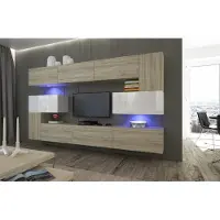 Furnitech Wohnwand Wohnzimmer - Wohnzimmer Möbel mit LED Blau - Hängend Wohnwand Modern - Regale und TV Schrank (Albania AN3-17SW-HGM41 1B)