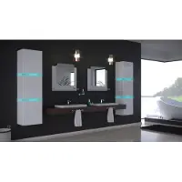 Furnitech ALIUS 16 Badezimmer Bademöbel Badeschränke Spiegel Set (Möbel ohne LED, Weiß)