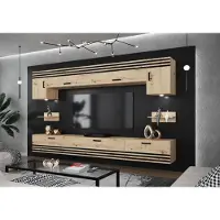 Furnitech Wohnwand Easy, TV Schrankwand 274 cm Eiche Artisan, Schwarze Zierleiste, Push-to-Open, Modernes Wohnzimmermöbel Set EX12-25M-DA-5+LCZ