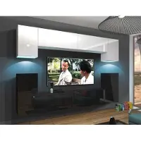 Furnitech Wohnwand Wohnzimmer - Wohnzimmer Möbel mit LED Weiß - Hängend Wohnwand Modern - Regale und TV Schrank (Rodos AN43-17BW-HG27 1A)