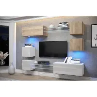 Furnitech Wohnwand Wohnzimmer | Hängend Wohnwand Modern | Wohnzimmer Schrankwand mit Regale und TV Schrank | Wohnzimmer Möbel ohne LED (AN65N-21SW-HGM6)