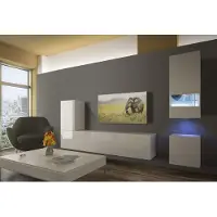 Furnitech Colmar N18 1A Modernes Wohnzimmer Wohnwände Wohnschränke Schrankwand Schwarz Weiß Hochglänzend (LED weiß, AN18-18W-HG2 1B)