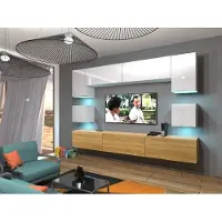 Furnitech Wohnwand Wohnzimmer - Hängend Wohnwand Modern - Wohnzimmer Schrankwand (Nowara AN1-17WD-HGM46 1B)