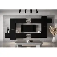 Furnitech Wohnwand Wohnzimmer - Wohnzimmer Möbel mit LED RGB - 16 Farben - Hängend Wohnwand Modern - Regale und TV Schrank (AN91NEW-21B-M3 MATT)