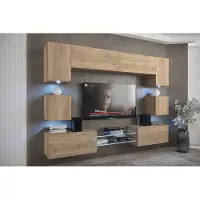 Furnitech Wohnwand Wohnzimmer - Wohnzimmer Möbel mit LED Weiß - Hängend Wohnwand Modern - Regale und TV Schrank (Nowara ANX1-17S-M3-1A)