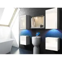 Furnitech ALIUS 17 Badezimmer Bademöbel Badeschränke Spiegel Set (LED RGB (16 Farben), Weiß)