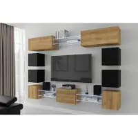Furnitech Wohnwand Wohnzimmer - Wohnzimmer Möbel mit LED RGB - 16 Farben - Hängend Wohnwand Modern - Regale und TV Schrank (Future C80N-21DZB-M-52)