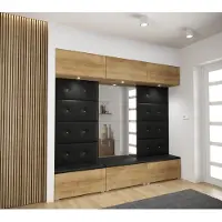 Furnitech GF89 Flur Dielenmöbel Garderobenschrank Dielenschrank Schuhschrank Flurmöbel Set Spiegel Matt (LED weiß, GF89-21DZ-M4)