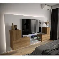 Furnitech Wohnwand Wohnzimmer - Wohnzimmer Möbel mit LED Blau - Hängend Wohnwand Modern - Regale und TV Schrank (AN96-21DZ-M6 1C)