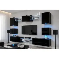 Furnitech Wohnwand Wohnzimmer - Wohnzimmer Möbel mit LED RGB - Hängend Wohnwand Modern - Wohnzimmer Schrankwand(Nowara AN1-17B-HG20-1A-NEW)