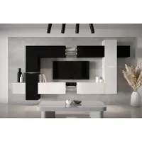 Furnitech Wohnwand Wohnzimmer - Hängend Wohnwand Modern - Regale und TV Schrank - Wohnzimmer Möbel ohne LED (AN91NEW-21BW-M8 MATT)