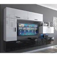 Furnitech Wohnwand Wohnzimmer - Wohnzimmer Möbel mit LED Weiß - Hängend Wohnwand Modern - Regale und TV Schrank (Future C10/HG/BW7 1B)