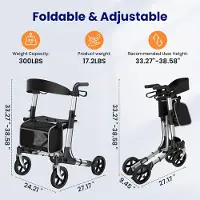 Selius Rollator – Gehhilfe – Rollstuhl mit Rädern – Mobilitätshilfe – Rollatorstuhl – Klappbar – Aluminiumrahmen