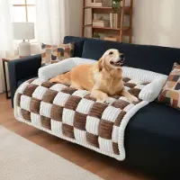 LiveGo Hundesofa-Überzug waschbar Plüsch Dunkelbraun L 75 x B 75 x H 13 cm