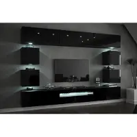 Furnitech Wohnwand mit LED RGB - Hängend Modern - Möbel mit Regale und TV Schrank für Wohnzimmer (Future C81-HG-B1 1B - 273 cm)
