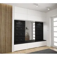Furnitech GF83 Flur Dielenmöbel Garderobenschrank Dielenschrank Schuhschrank Flurmöbel Set Spiegel Matt (LED weiß, GF83-21W-M2)