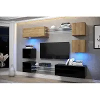 Furnitech Wohnwand Wohnzimmer - Wohnzimmer Möbel mit LED Blau - Hängend Wohnwand Modern - Regale und TV Schrank (AN65N-21DZB-HGM7)