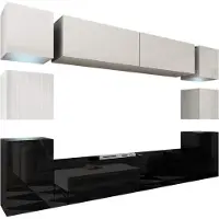 Furnitech Wohnwand Wohnzimmer - Wohnzimmer Möbel mit LED RGB - 16 Farben - Hängend Wohnwand Modern - Regale und TV Schrank (Future 14/HG/BW/3 1B - 316 cm)