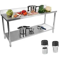 Selius RVS-Werkbank, 180x60 cm - Werkbank für die Gastronomie mit Untergestell und höhenverstellbarer Arbeitsplatte aus HDF