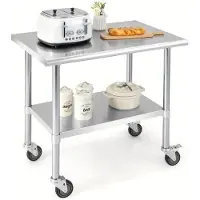 Selius RVS-Werkbank – Werkplatte – Arbeitsfläche – Werkbank mit Rollen – Edelstahl-Arbeitsplatte – Extra groß, 61x91 cm