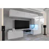 Furnitech Wohnwand Wohnzimmer - Wohnzimmer Möbel mit LED Weiß - Hängend Wohnwand Modern - Regale und TV Schrank (AN92NEW-21W-HG2)