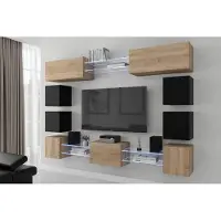 Furnitech Wohnwand Wohnzimmer - Wohnzimmer Möbel mit LED RGB - 16 Farben - Hängend Wohnwand Modern - Regale und TV Schrank (Future C80N-21SB-M-51)